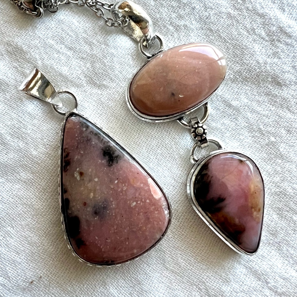 925 Pink Peruvian Opal Pendant Necklace